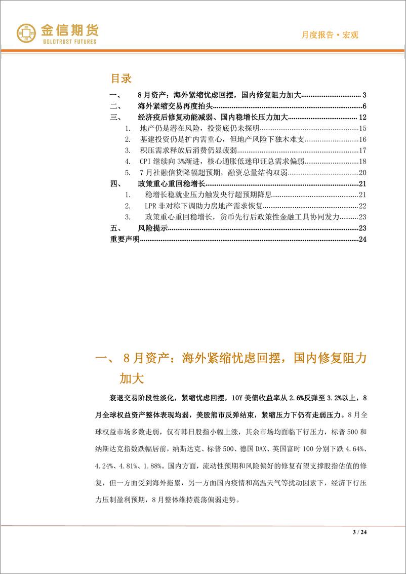 《宏观·月度报告：国内重回稳增长重心，海外紧缩交易抬头-20220904-金信期货-24页》 - 第4页预览图