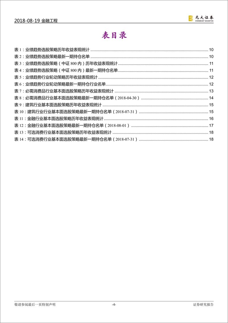 《光大证2018081金工量化周报：业绩趋势模型继续跑赢基准》 - 第4页预览图