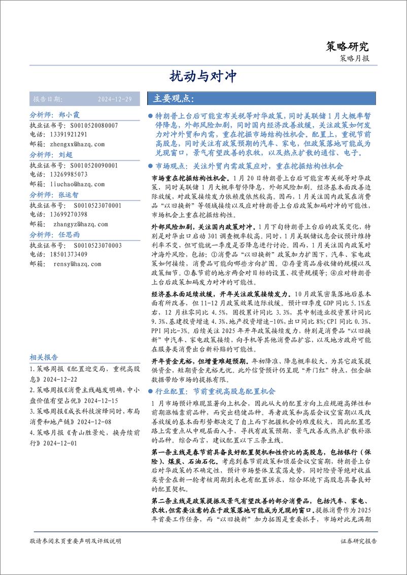 《策略月报：扰动与对冲-241229-华安证券-14页》 - 第1页预览图