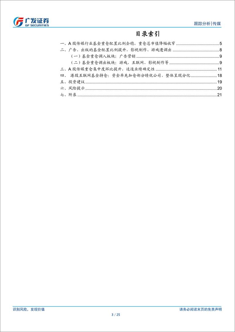 《互联网传媒行业24Q2基金持仓：A股重仓配置比例下降，广告营销板块持仓占比提升-240723-广发证券-25页》 - 第3页预览图