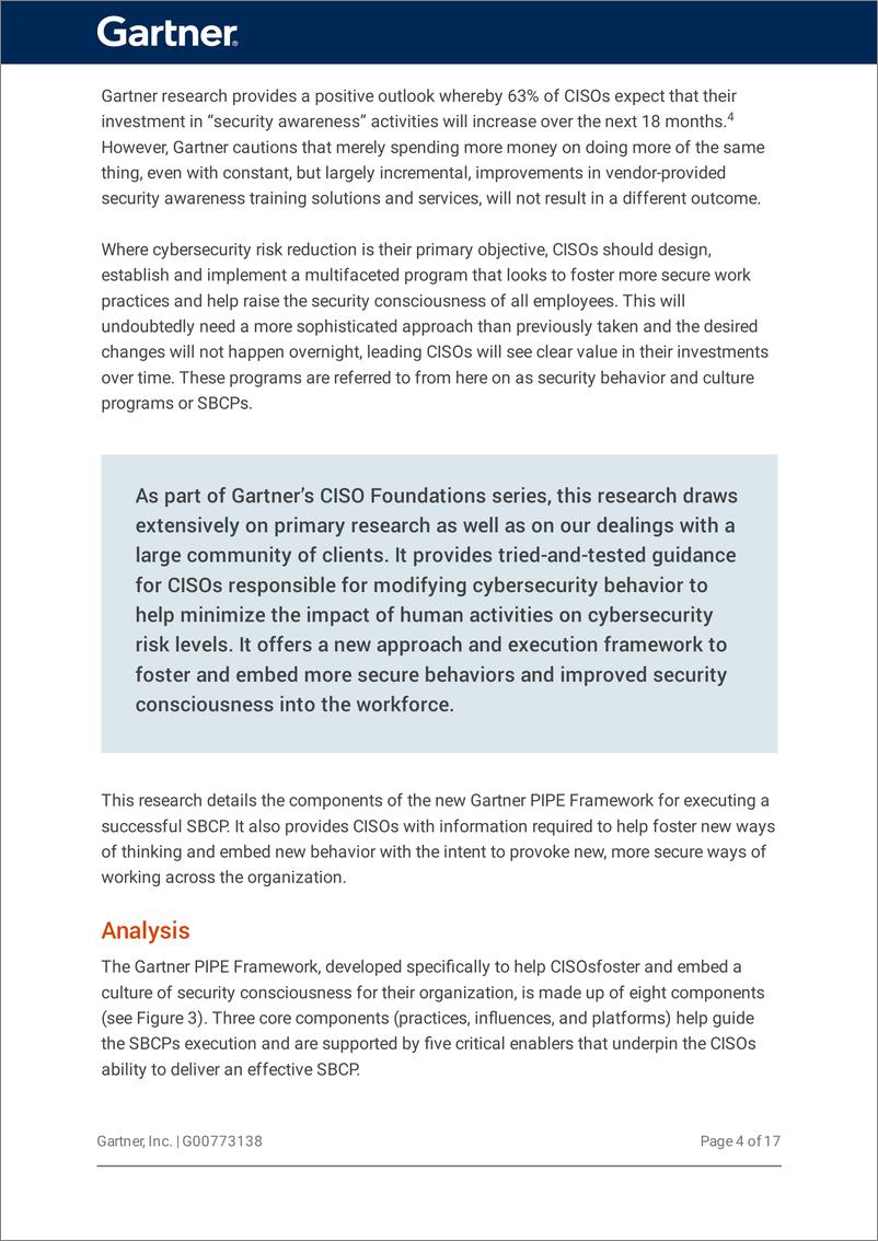 《Gartner -CISO基金会：建立安全意识文化-介绍Gartner PIPE框架（英）-2022-30页》 - 第6页预览图