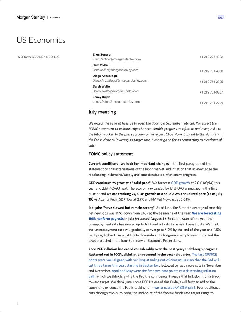 《Morgan Stanley Fixed-US Economics  Global Macro Strategy FOMC Preview July Mee...-109426616》 - 第2页预览图