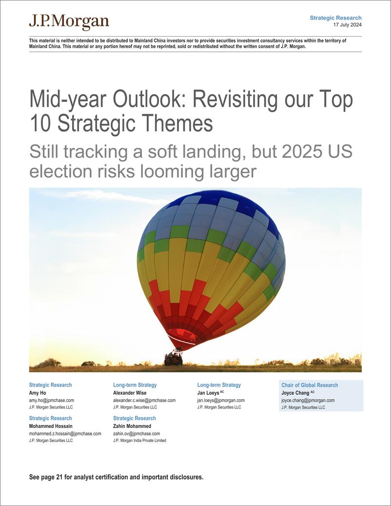 《JPMorgan Econ  FI-Mid-year Outlook Revisiting our Top 10 Strategic Themes Sti...-109284131》 - 第1页预览图