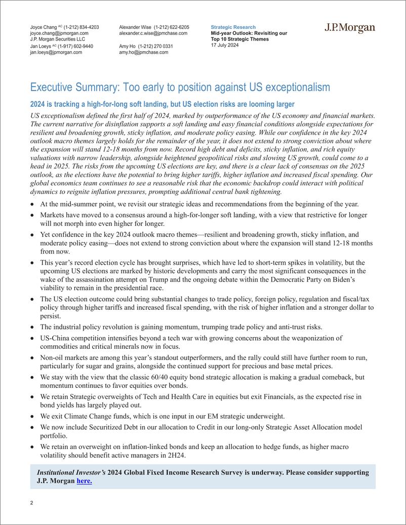 《JPMorgan Econ  FI-Mid-year Outlook Revisiting our Top 10 Strategic Themes Sti...-109284131》 - 第2页预览图