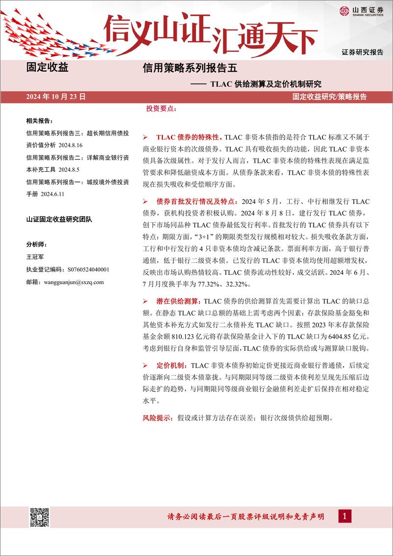 《信用策略系列报告五：TLAC供给测算及定价机制研究-241023-山西证券-15页》 - 第1页预览图