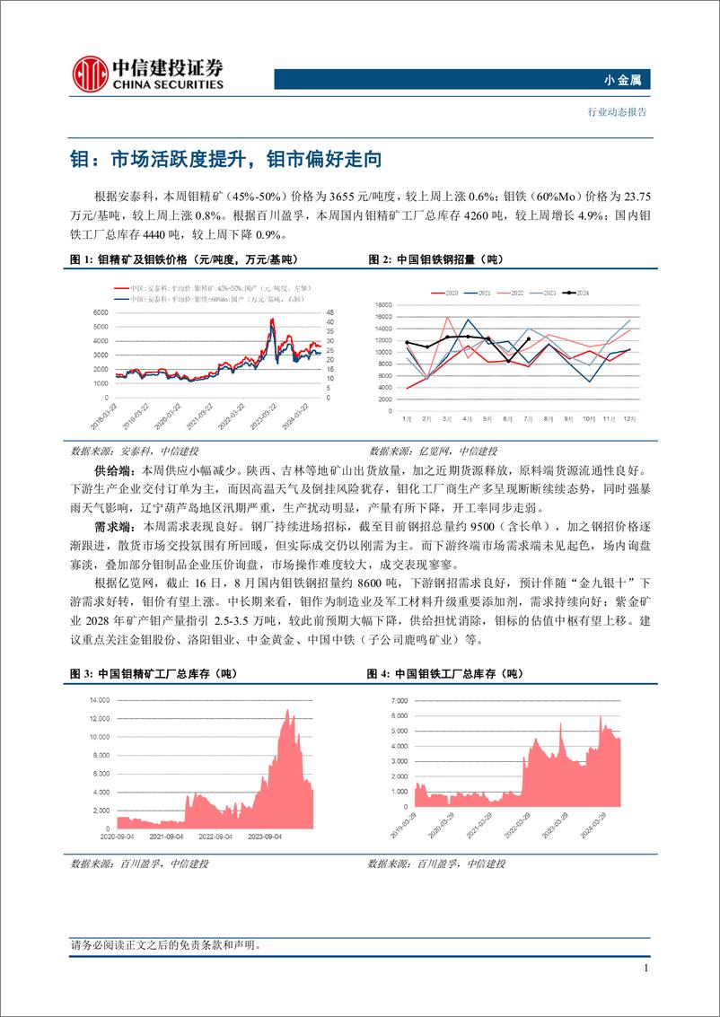 《小金属行业：需求复苏锑系阻燃材料涨势已现，钼需求旺盛-240824-中信建投-10页》 - 第3页预览图