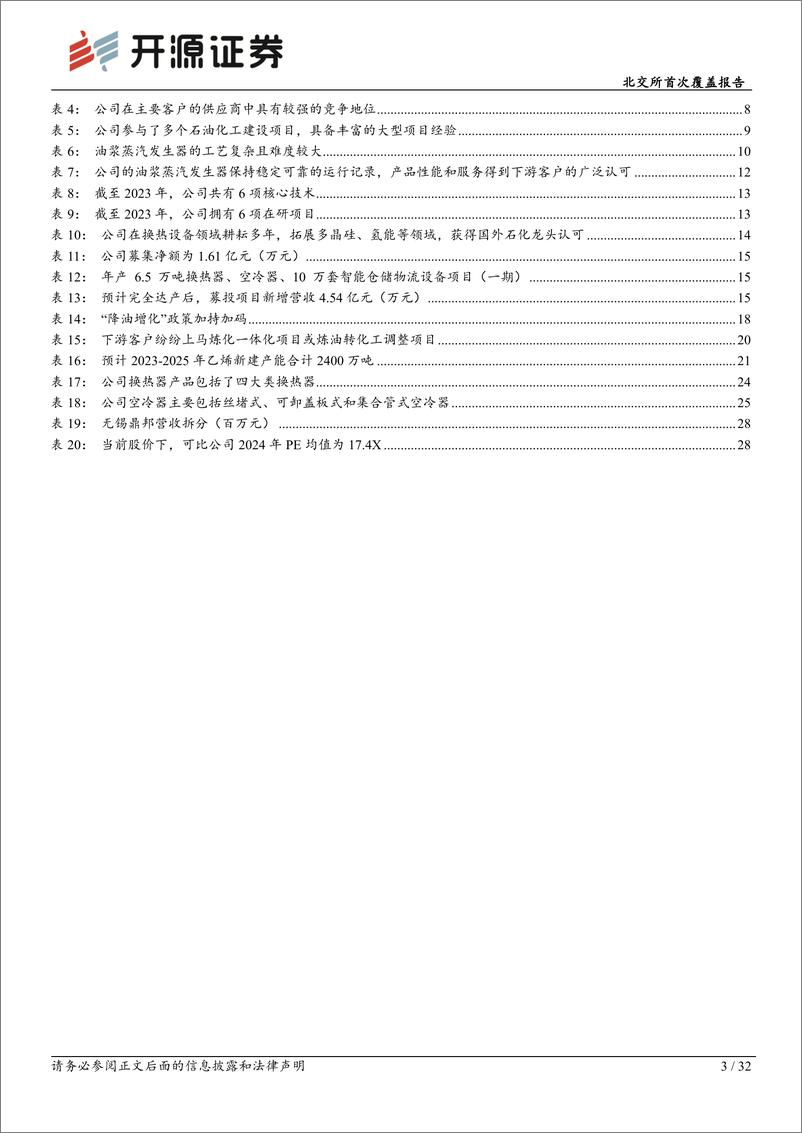 《无锡鼎邦(872931)北交所首次覆盖报告：聚焦于石化换热设备，受益“降油增化”%2b出海开拓境外市场-240808-开源证券-32页》 - 第3页预览图