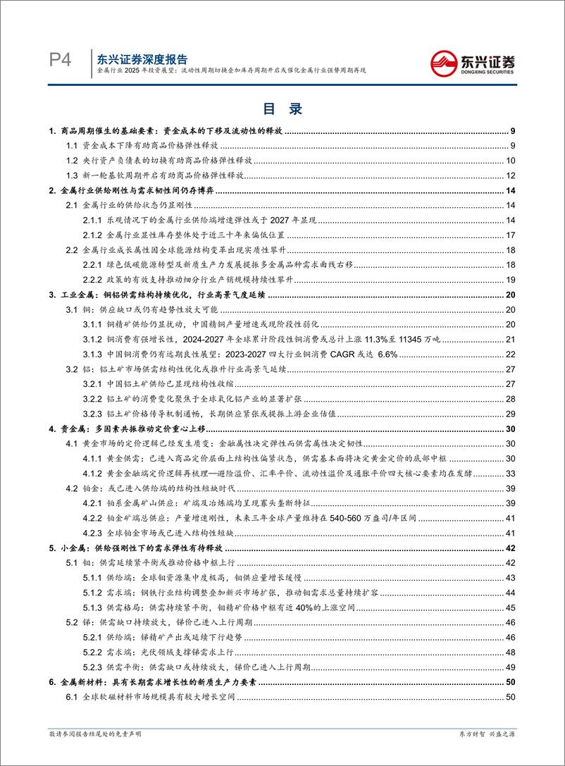 《金属行业2025年投资展望：流动性周期切换叠加库存周期开启或催化金属行业强势周期再现-241224-东兴证券-56页》 - 第4页预览图