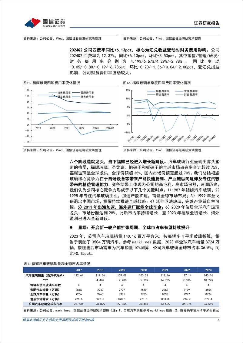 《福耀玻璃(600660)北美经营持续改善，产品及产能共振开启全球成长新周期-240807-国信证券-13页》 - 第4页预览图