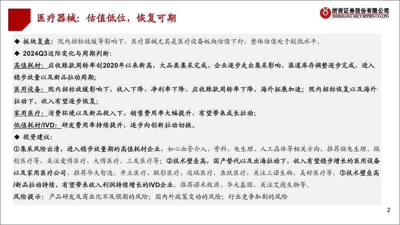 《医疗器械行业2024年Q3业绩综述：估值低位，恢复可期-241113-浙商证券-17页》 - 第2页预览图