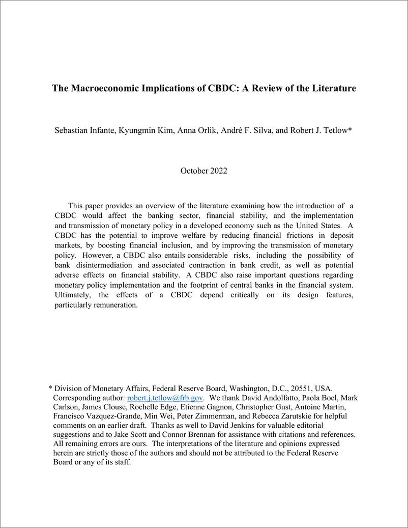 《美联储-CBDC的宏观经济含义：文献综述（英）-2022.11-65页》 - 第2页预览图