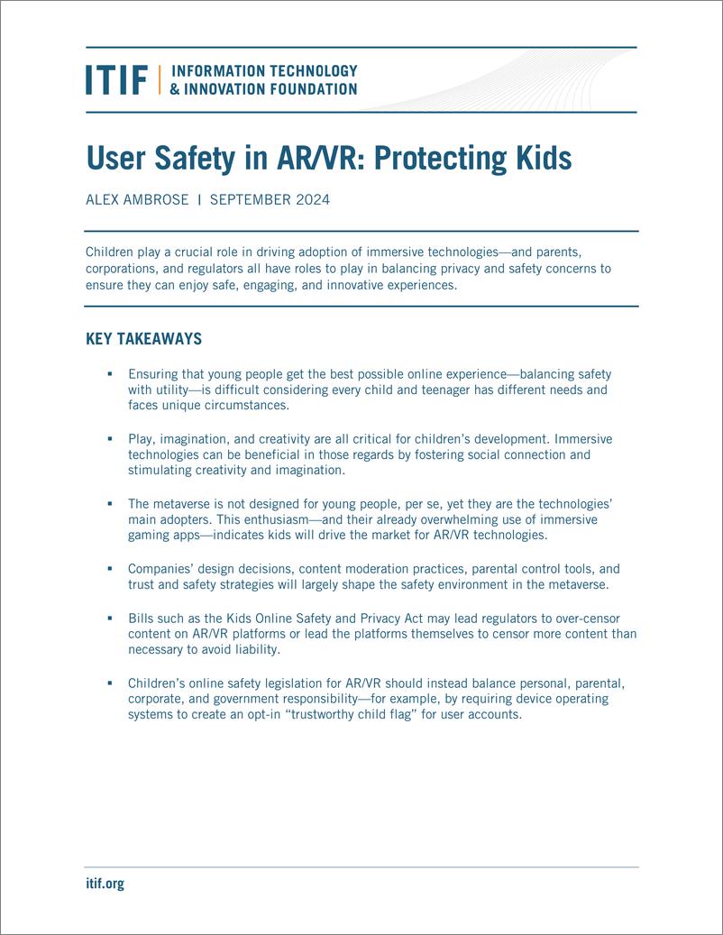 《ITIF-ARVR中的用户安全：保护儿童（英）-2024.9-21页》 - 第1页预览图