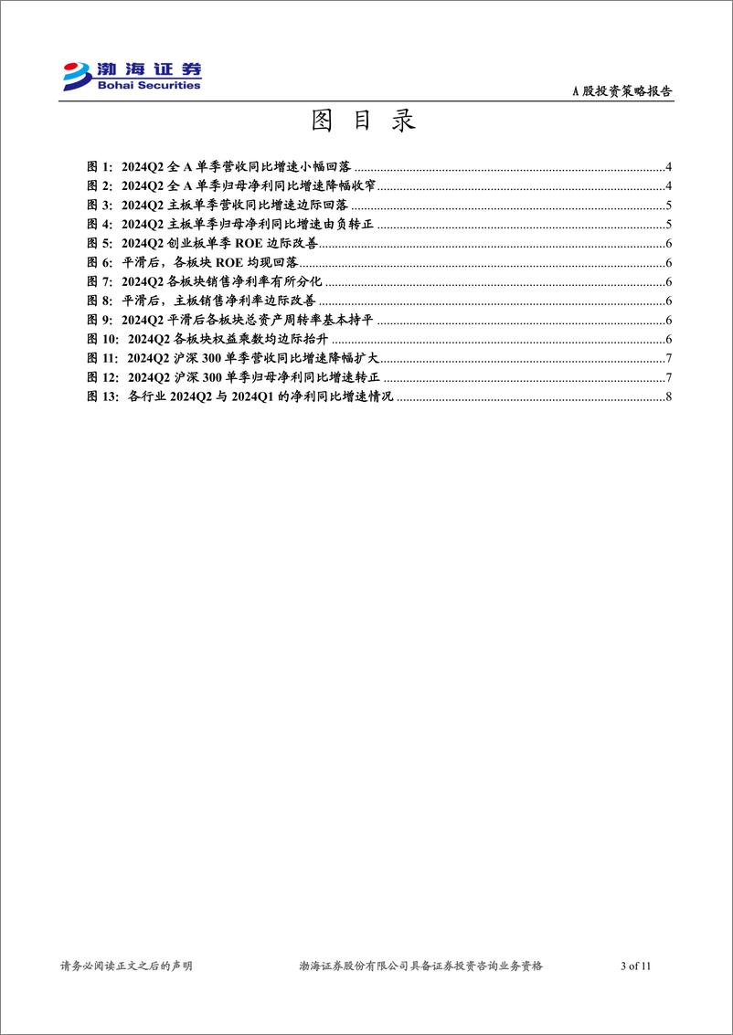 《A股市场2024年二季报业绩综述：全A净利边际改善，上游资源品相对亮眼-240903-渤海证券-11页》 - 第3页预览图