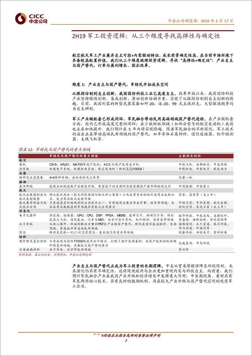 《军工行业2H19投资策略：三维度寻找确定性与高弹性-20190617-中金公司-20页》 - 第8页预览图