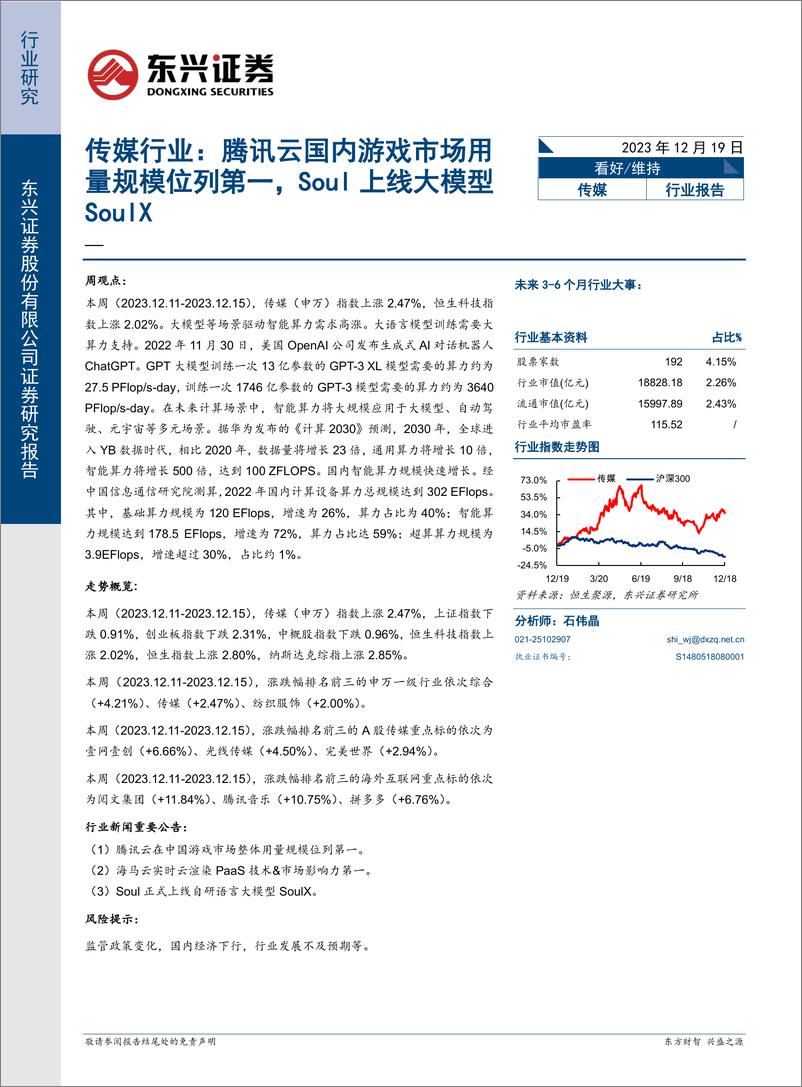 《20231219-腾讯云国内游戏市场用量规模位列第一，Soul上线大模型SoulX》 - 第1页预览图