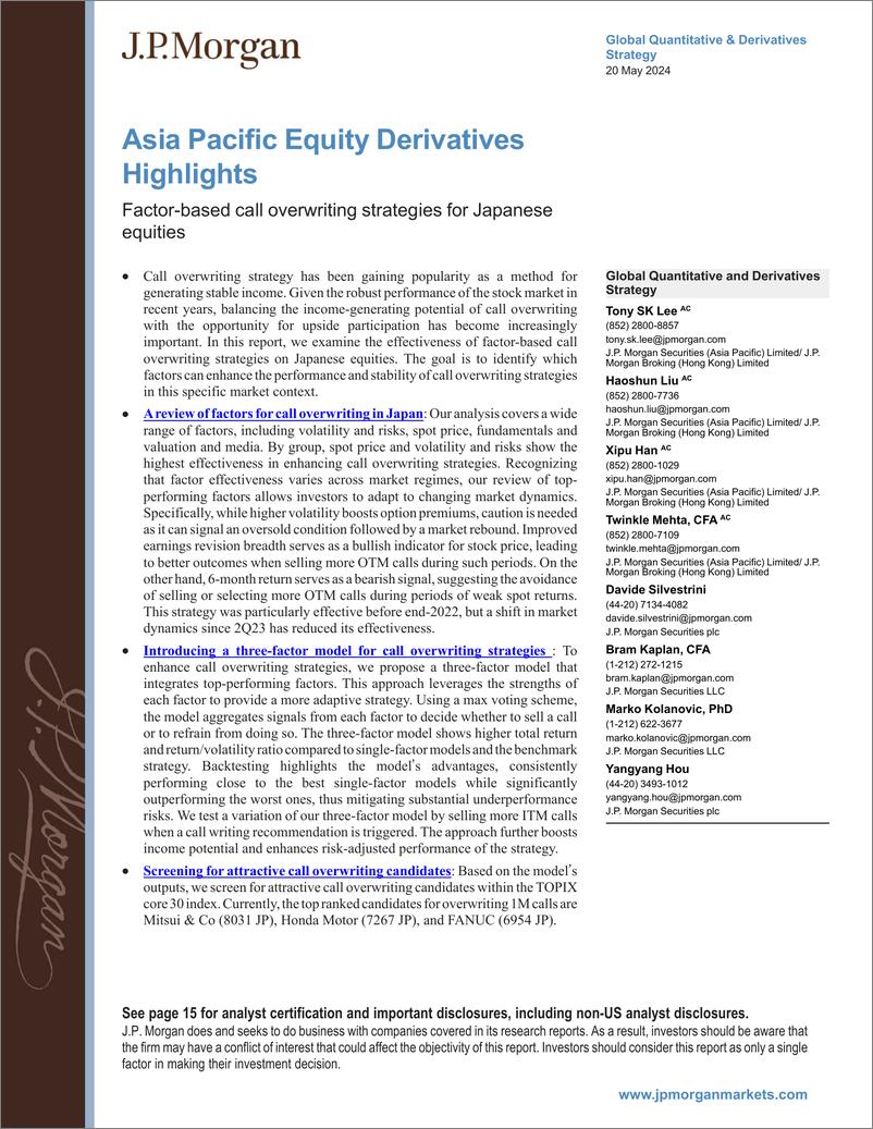 《JPMorgan-Asia Pacific Equity Derivatives Highlights Factor-based call...-108312054》 - 第1页预览图