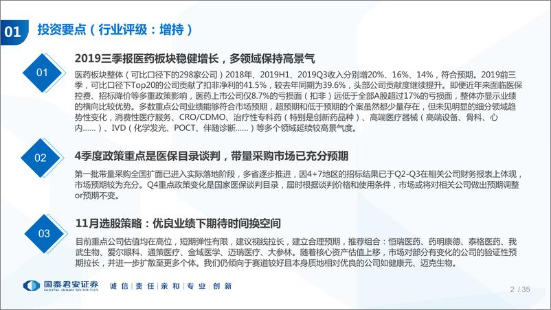 《医药行业11月投资策略暨2019三季报总结：优良业绩下期待时间换空间-20191104-国泰君安-35页》 - 第3页预览图